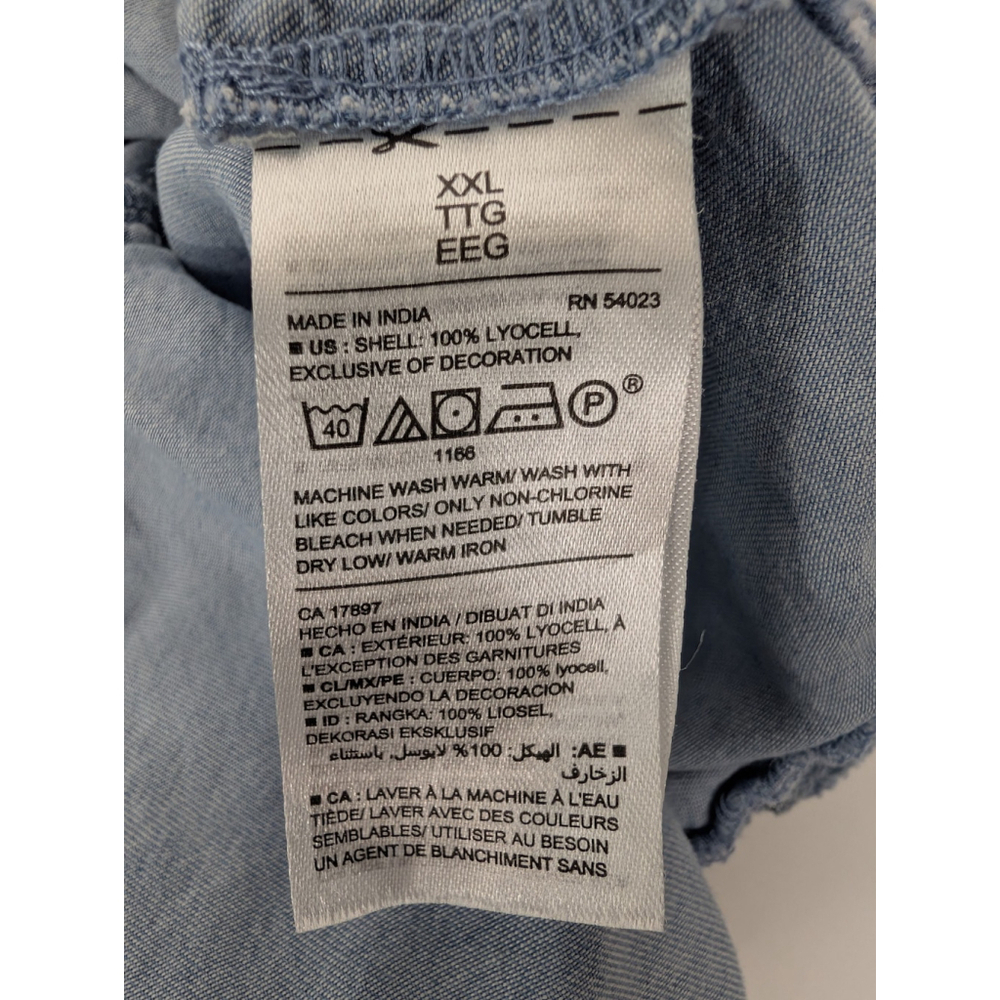 Old Navy Smocked Blue Chambray Midi Dress Off Shoulder 2XL Cowgirl Western - Picture 7 of 11